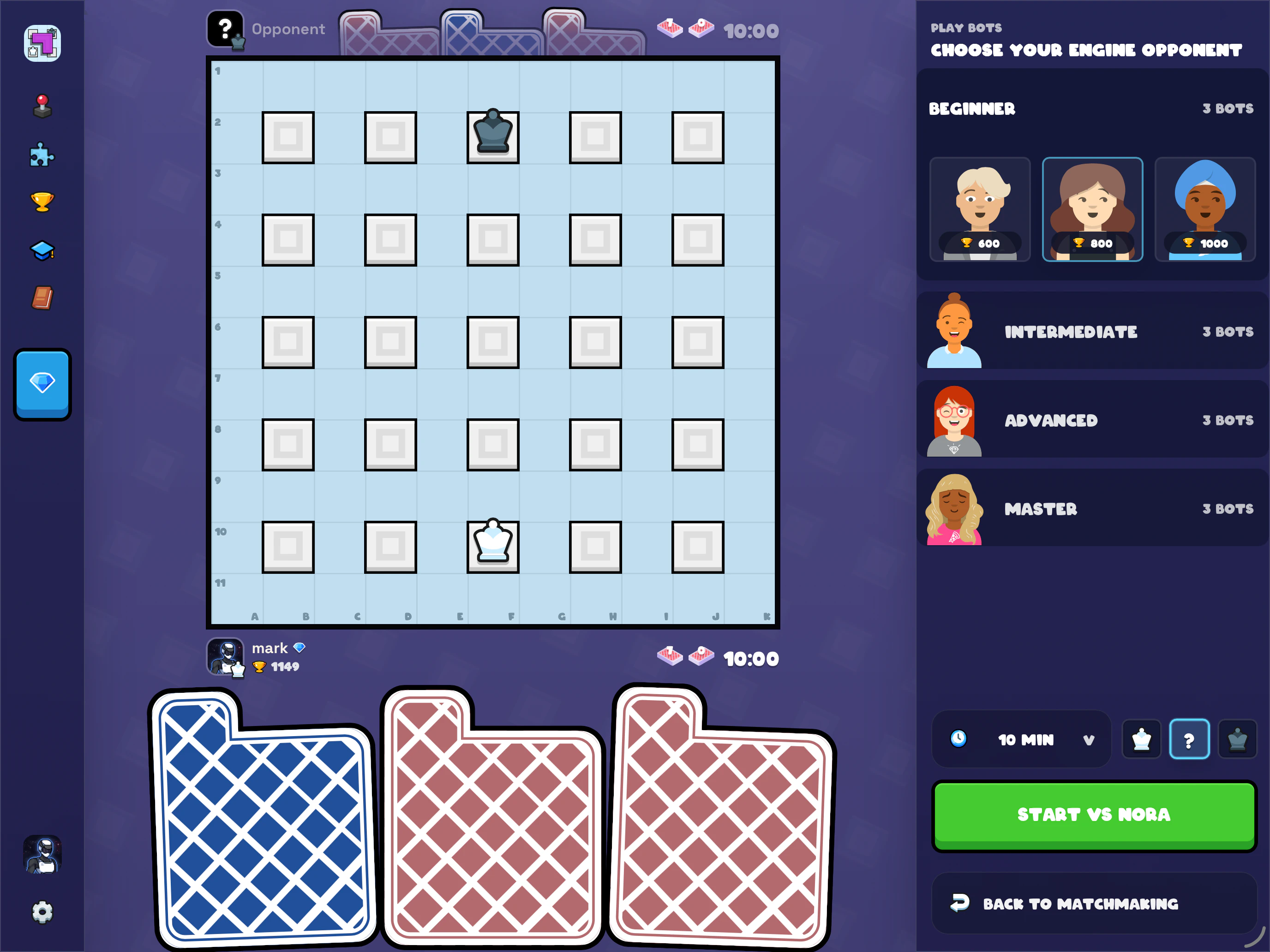 Blockblock bot selection on iPad with opponents from beginner to master.