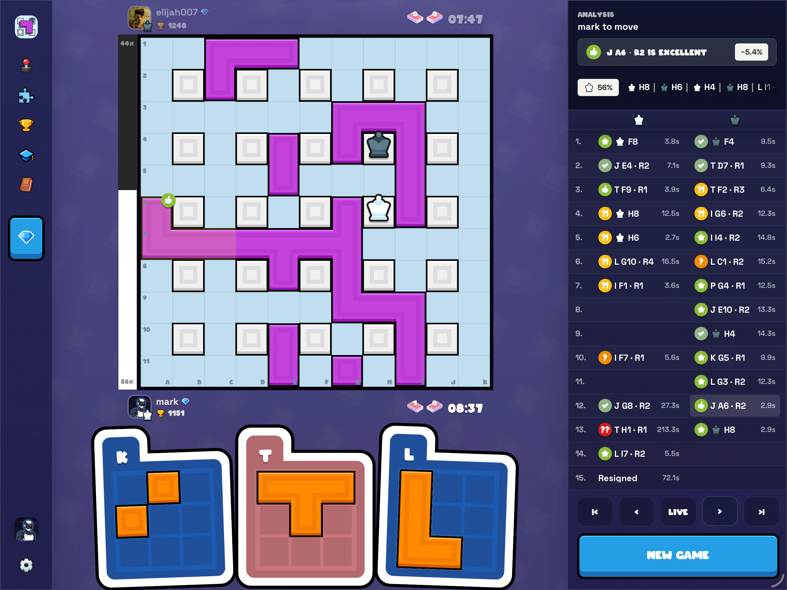 Blockblock game review on iPad with move-by-move analysis.